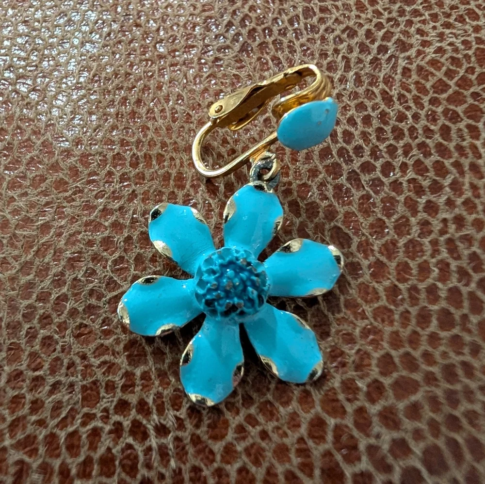 Vintage Weiss Turquoise Flower Drop Clip On Earrings - Picture 2 of 5